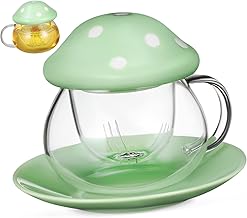 UPKOCH Copo De Vidro Cogumelo Com Tampa Copo De Vidro Com Tampa Bule De Vidro Cogumelo Com Filtro Filtro Infusor Linda Caneca De Chá Com Tampa Xícara De Chá Com Infusor E Tampa Caneca