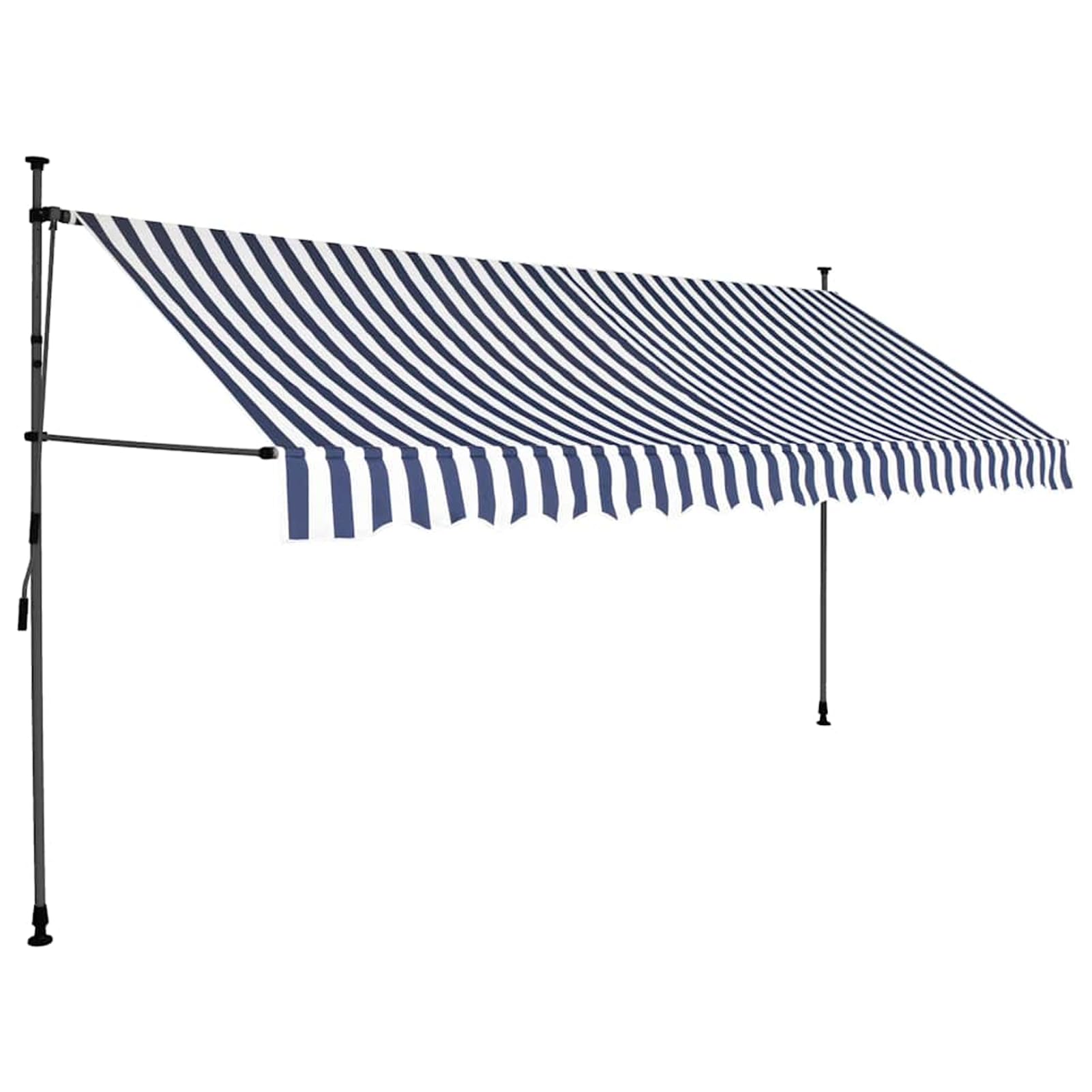 Wysuwana markiza balkonowa, obsługiwana ręcznie, 400 cm, niebiesko-biała, bez wiercenia, z korbą ręczną, aluminiowa markiza odporna na promieniowanie UV, regulacja wysokości i działanie wody