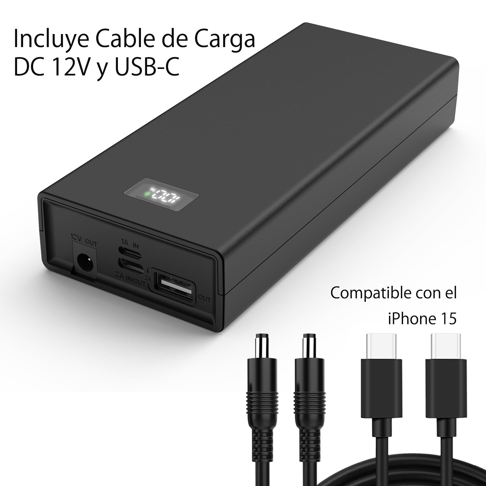 20000mAh Portátil DC 12V Recargable batería de Iones de Litio Salida USB batería Externa Banco de energía para Tira de LED, CCTV cámara teléfono de Carga (20000 mAh)