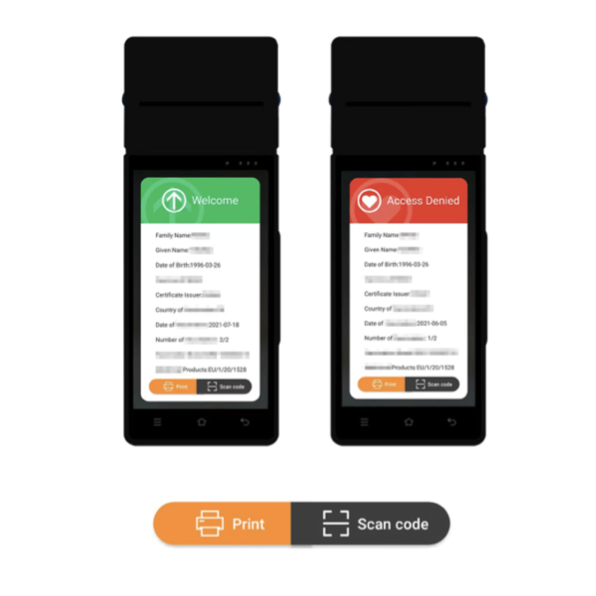 Lector QR code green pass a batería con impresión del resultado | Control green pass automático Android | 72h de carga | Lector green pass automático WiFi