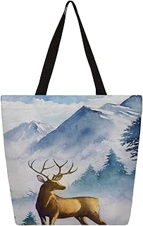 Sacola de lona para mulheres, animais da floresta, cervo, sacolas grandes para homens com bolsos, sacolas de compras resistentes, sacolas de compras reutilizáveis, bolsa de ombro casual para escola, trabalho, praia, Multicor