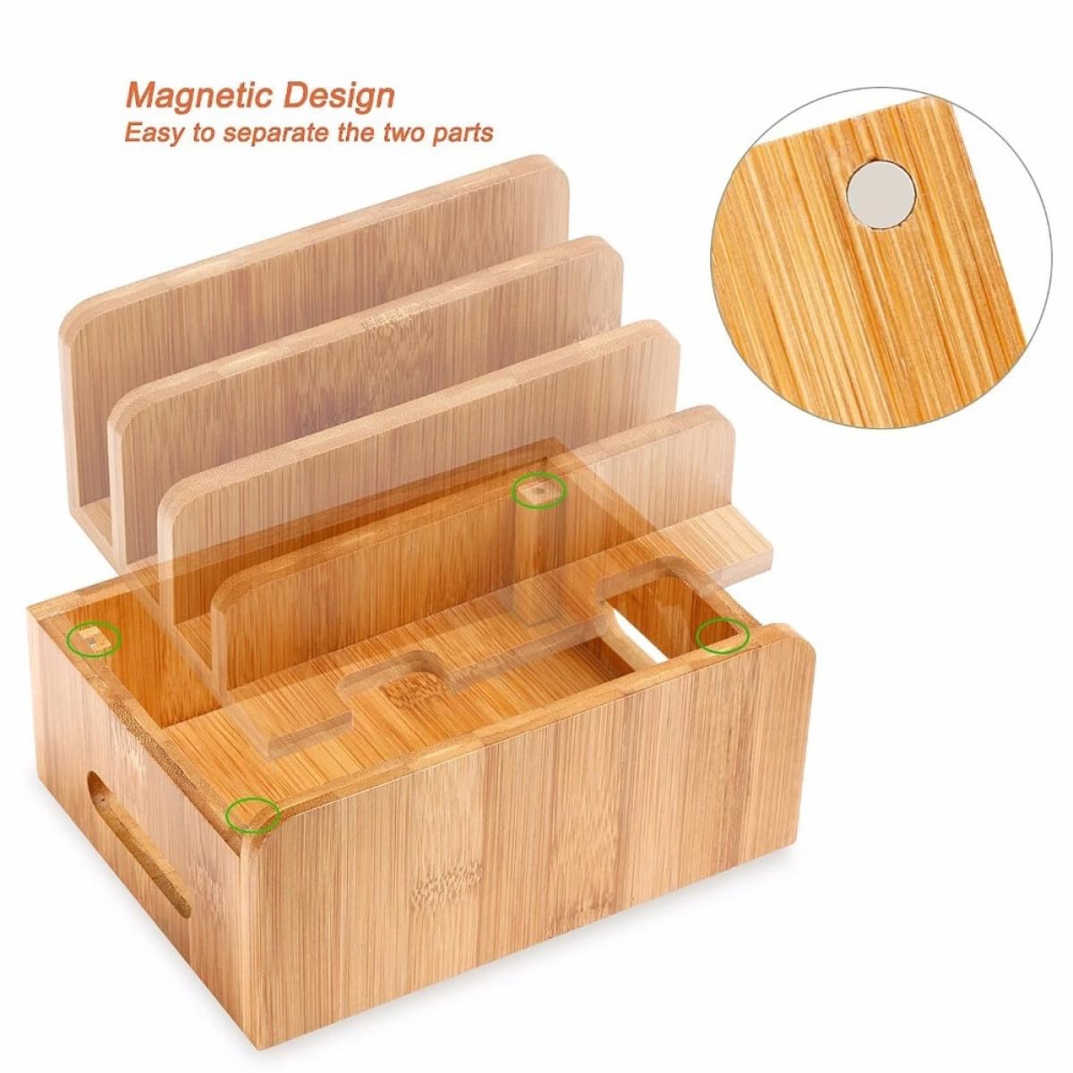 Uonlytech Supporto per Telefono di Ricarica Stabile in Legno con di Ricarica USB e Organizzatore da Tavolo Multifunzione per Cellulari e Tablet, per Scrivania Ordinata