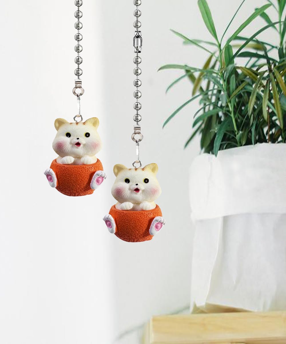 Ceiling Fan Pull Chain Set, 12 Inch Cute Cat Ceiling Fan Pull Chain Extender with Ball Chain Connector, Pull Chains for Ceiling Fans and Lights, Decorative Fan Pull Chain Pendant Extension (Cat-A)