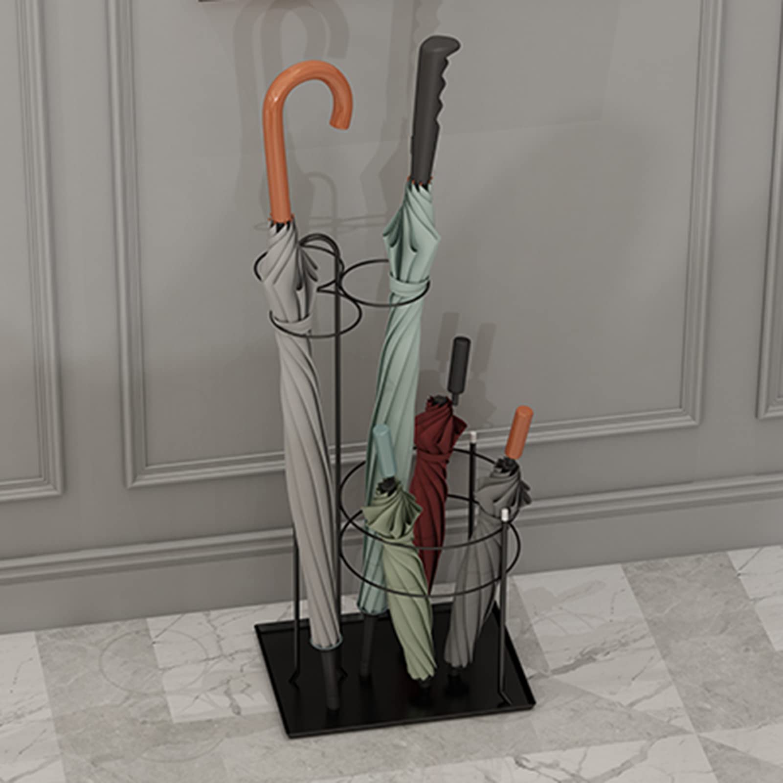Support pour parapluie et canne de marche en métal avec bac amovible pour entrée