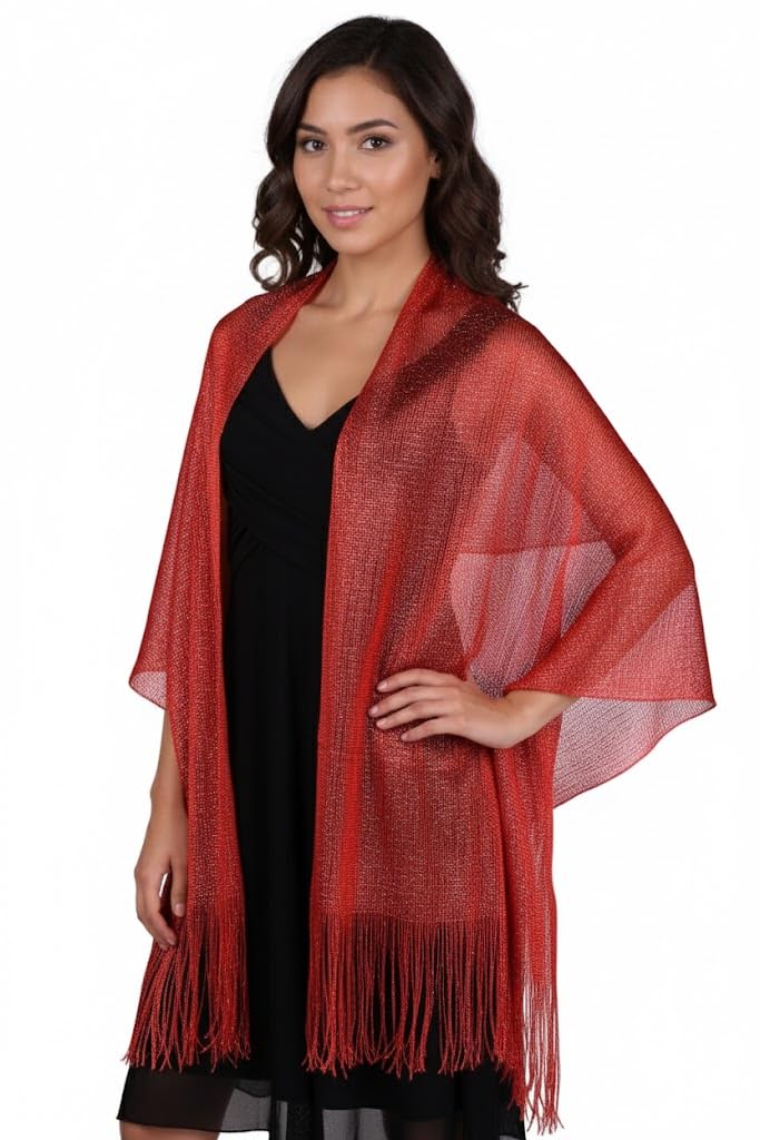 Mytoptrendz® Sparkly Evening Shawl Scarf for Women Metallic Net Pashmina Wedding Bridesmaid Wrap Formal Dresses Cover-Up for Parties,Prom (Red)