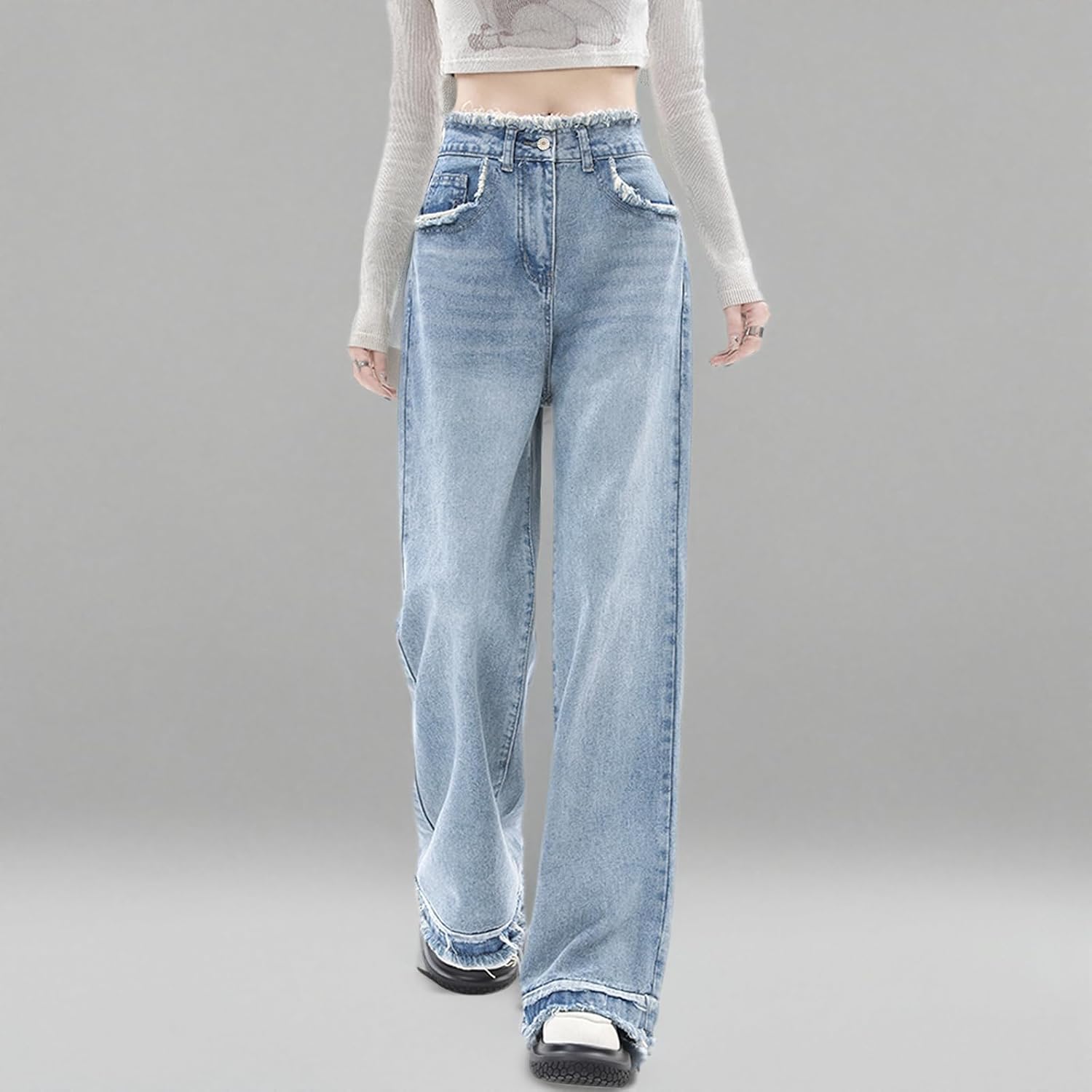 LONGYIDA Baggy Jeans for Women Y2K Stretch High Waisted Straight Wide Leg Denim Jeans Trousers - Image 7