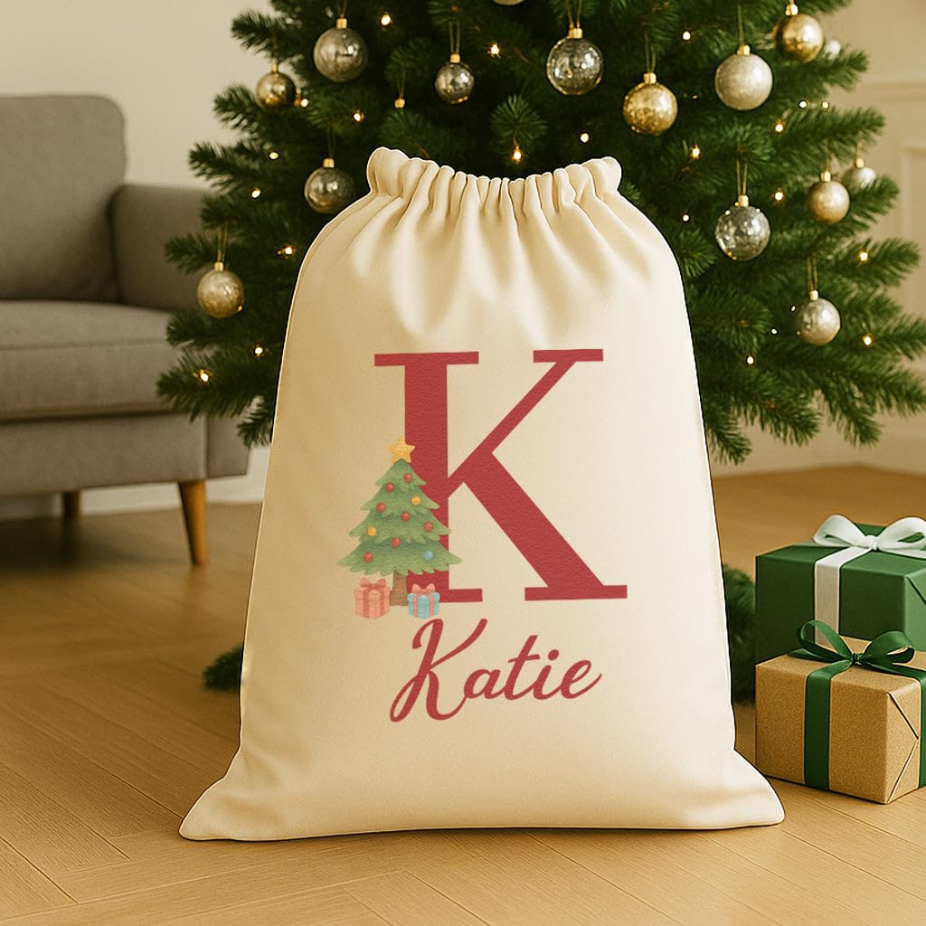 The Gift Project Personalised Christmas Tree Initial and Name - Christmas Santa Sack