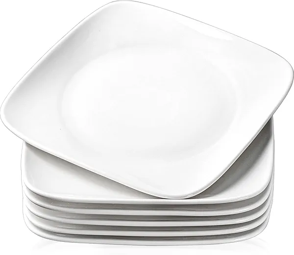 DELLING Appetizer Plates - 10 in Square Dinner Plates, White Dessert Plate, Dinnerware Dish Set for Dinner and Salad, Restaurant, Kitchen and Dinner Serving Platter Set,Set of 6