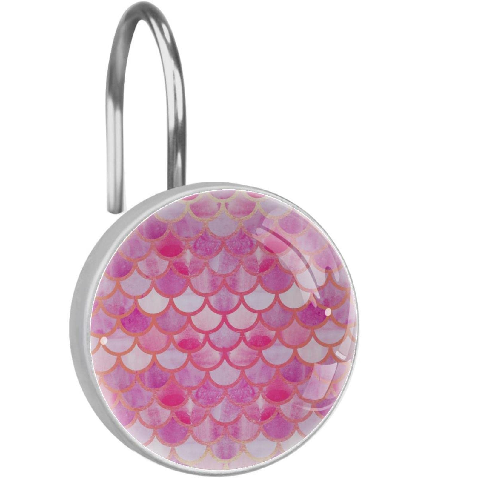 Crochets pour rideau de douche rose sirène en acier inoxydable avec anneaux de suspension