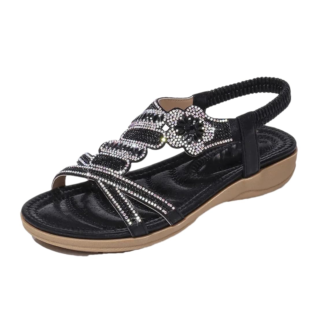 Sandalias de gladiador con banda elástica delantera y trasera para mujer, tacón plano, parte superior de poliuretano, sandalias de verano