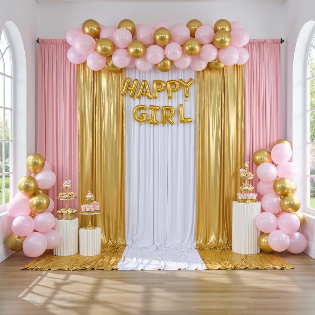 gogoparti Tenda con paillettes dorate, 9 x 3 m, 6 pannelli di tende glitterate senza pieghe per fotografia, compleanni, matrimoni e lauree, 12 x 3 m