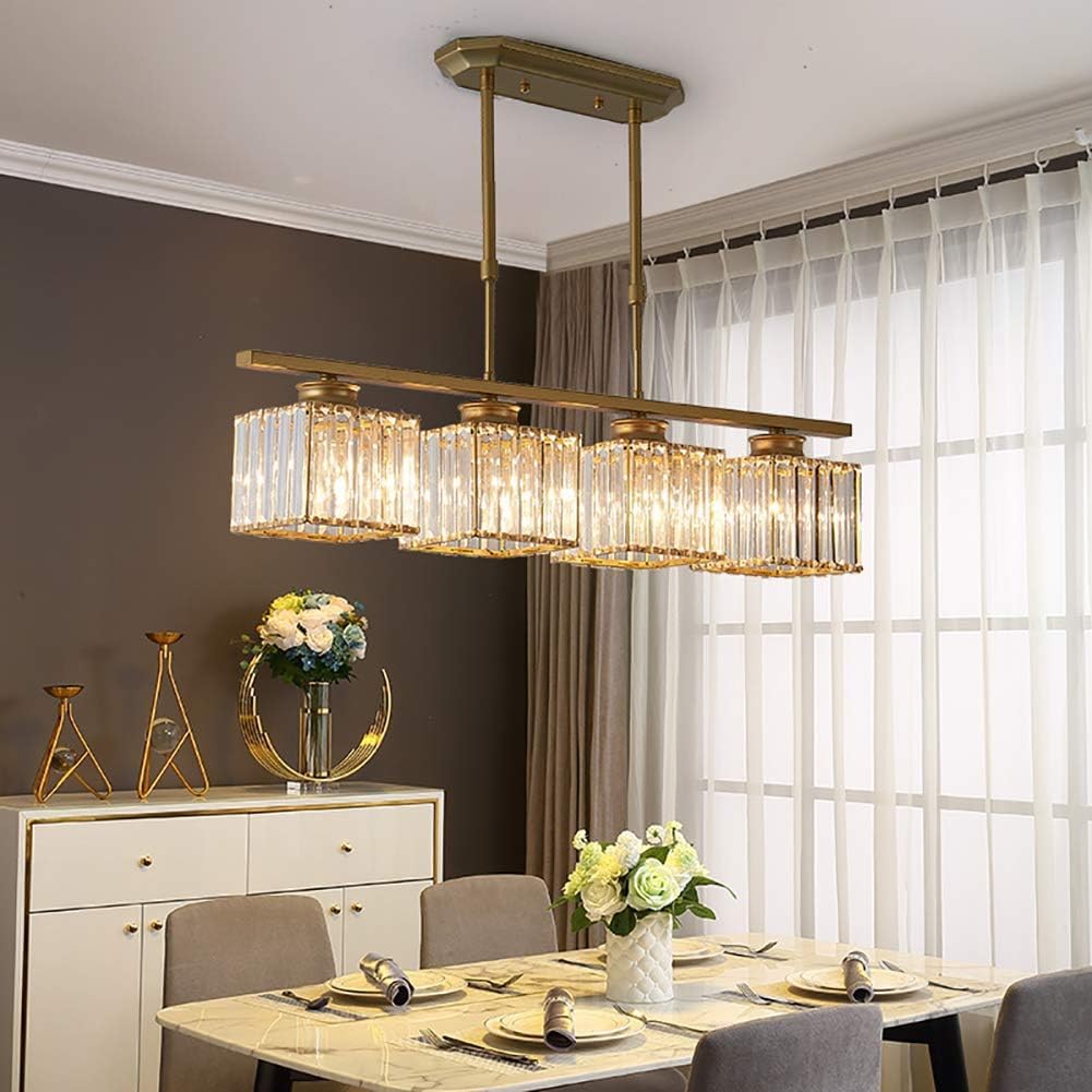 SYAXVOM 3-Light Linear Crystal Chandelier - Gold & Black Pendant Light for Dining Room Kitchen Island Living Bar Cafe Modern Rectangular Ceiling Fixture