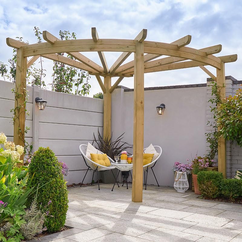 Forest Garden Pergola Radial Wooden Garden Corner Pergola 9' x 9' (2.75m x 2.75m) Garden Plant Frame Trellis Kit Heavy Premium Duty Timber