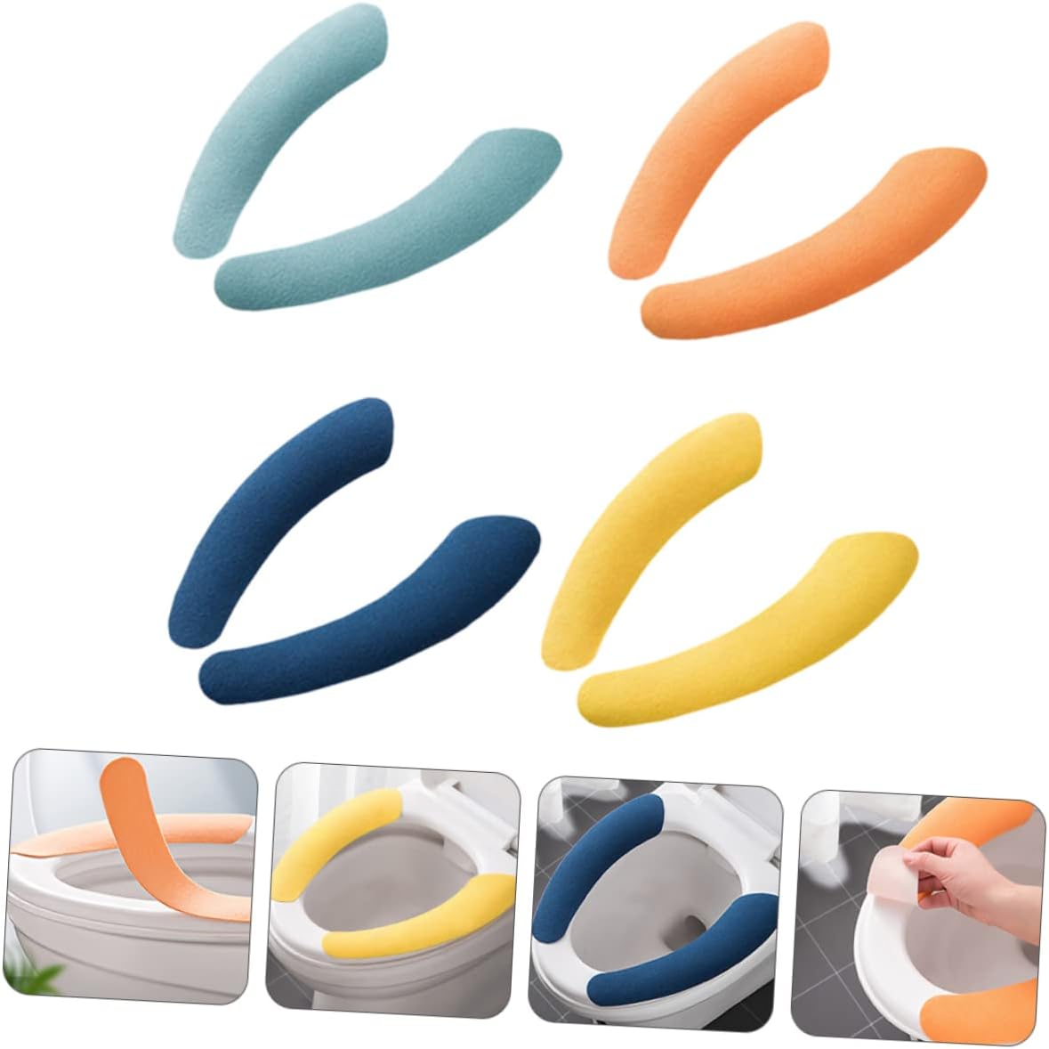 Outanaya 12 Pairs Reusable Toilet Seat Cushions Warm Toilet Seat Covers Adhesive for Bathroom Portable Plush Pads Random Color