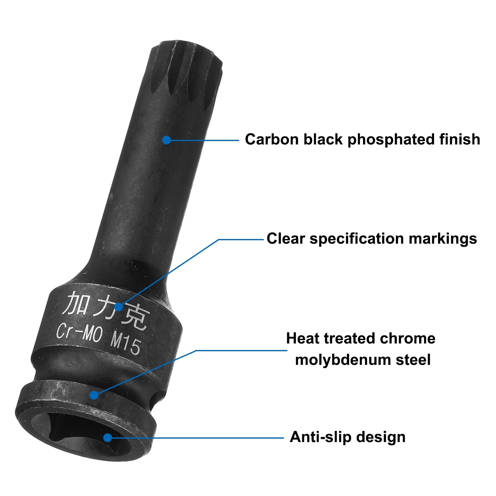 sourcing map Lot de 2 douilles à choc triple cannelure carrée M15 (15 mm), longueur métrique de 7,6 cm, utilisation en acier CR-MO avec visseuses à percussion ou cliquets manuels