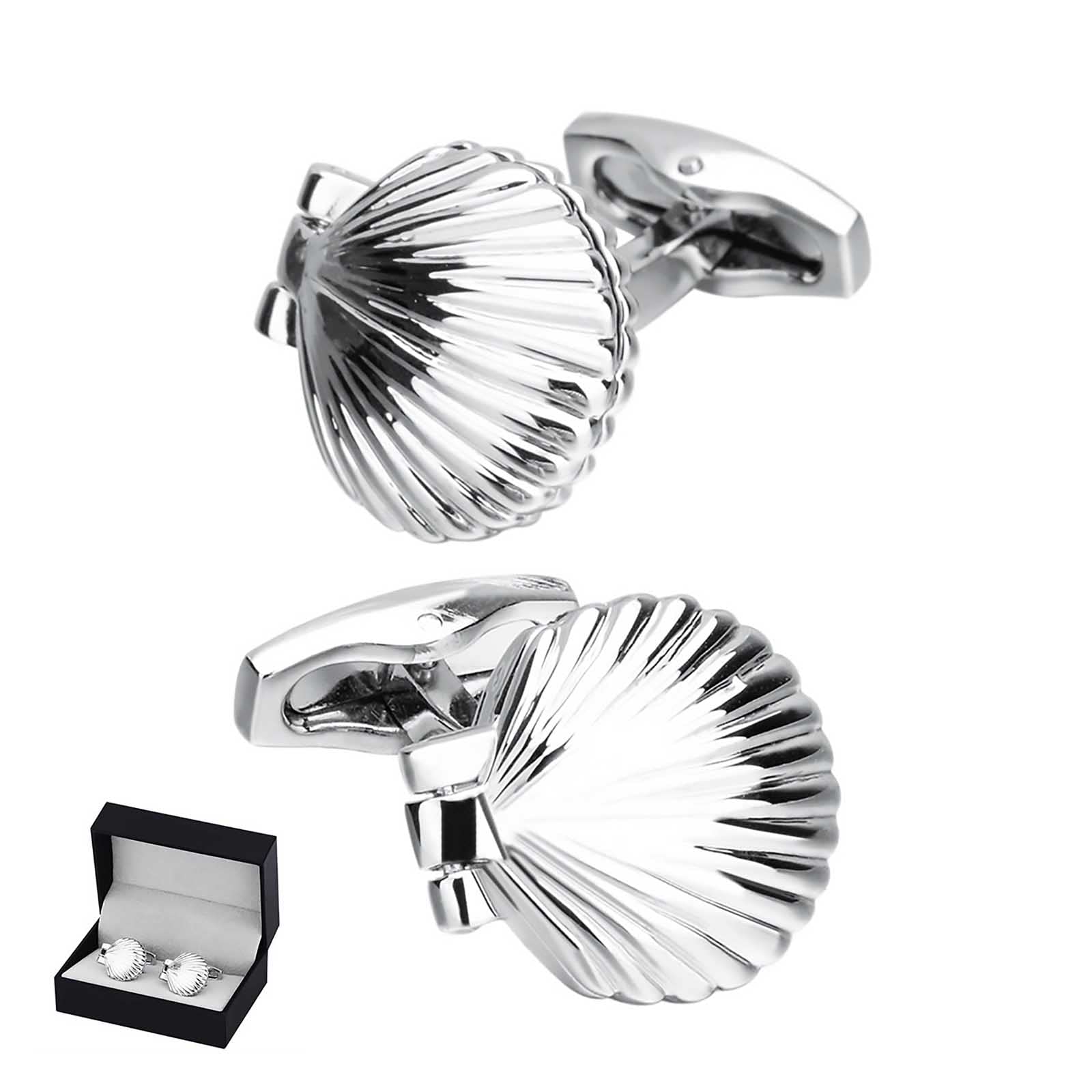 XQKXHZ XQKXHZ Gemelos De Vieiras De Plata Elegantes, Juego De Gemelos Personalizados De Moda Clásica para Fiesta De Boda De Negocios De Hombres con Caja De Regalo