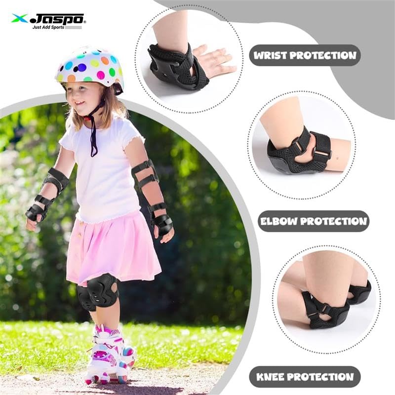 Image of Jaspo Secure Hybrid Protective Gear Set - Knee, Elbow, and Wrist Guards with HDPE Shell, Polyester Mesh, EVA Foam & Soft PU Cushioning for Skating, Cycling
