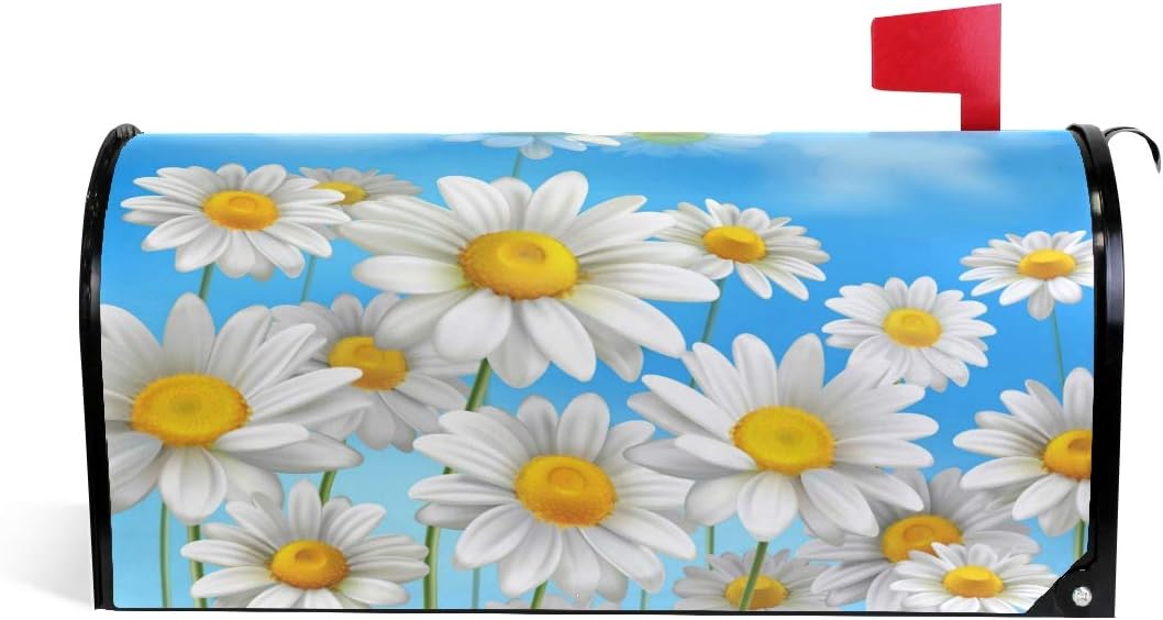 WOOR Spring Daisy Chamomile Flowers Magnetic Mailbox Cover Oversized for Garden Yard Outdoor Decorations-20.8" x 25.5"