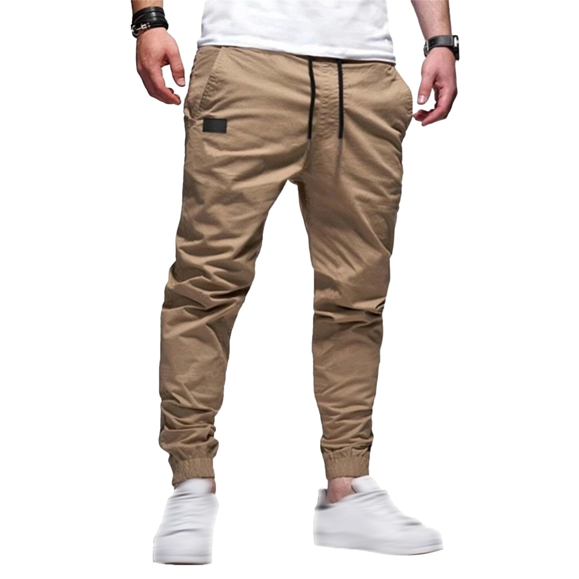 Maiyifu-GJ Mens Casual Joggers Pants Cotton Elastic Waist Drawstring Chino Cargo Pants Hiking Outdoor Track Sweatpants