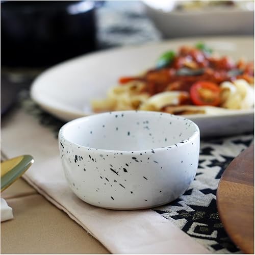 Miniatura 6 de roro Exquisitos cuencos de cerámica hechos a mano con moteado blanco brillante de 3.5 pulgadas, juego de 4 platos versátiles, aptos para microondas