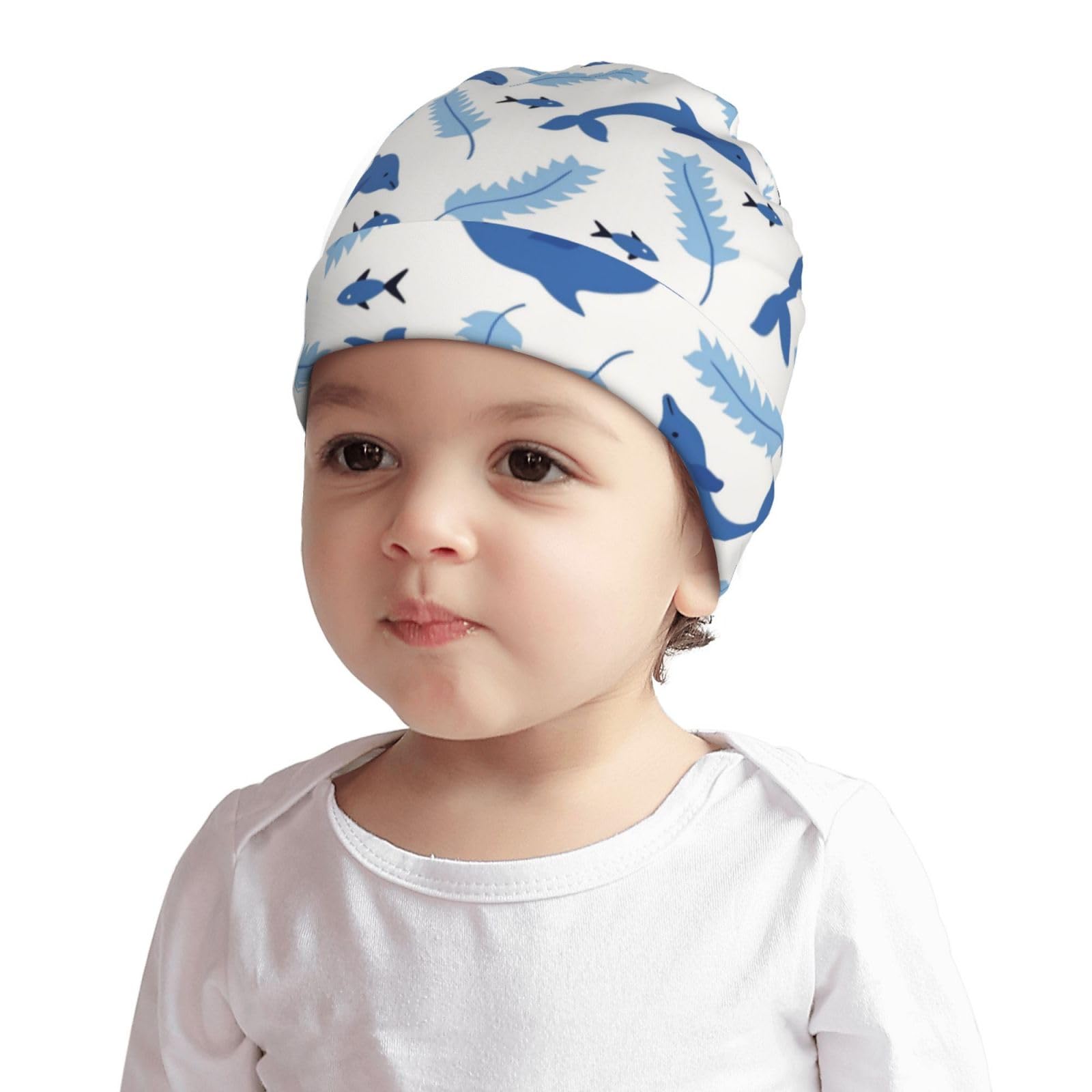 Cute Animal of Dolphin Pattern Kids Beanie Hats Warm Knit Beanie Cap Skull Caps Gifts Decor for Boys Girls White