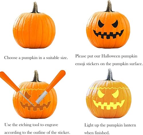 Miniatura 5 de Calidum Calcomanías de decoración de calabaza de Halloween, kits de plantillas de calabaza para grabar, accesorios para hacer tu propia cara de