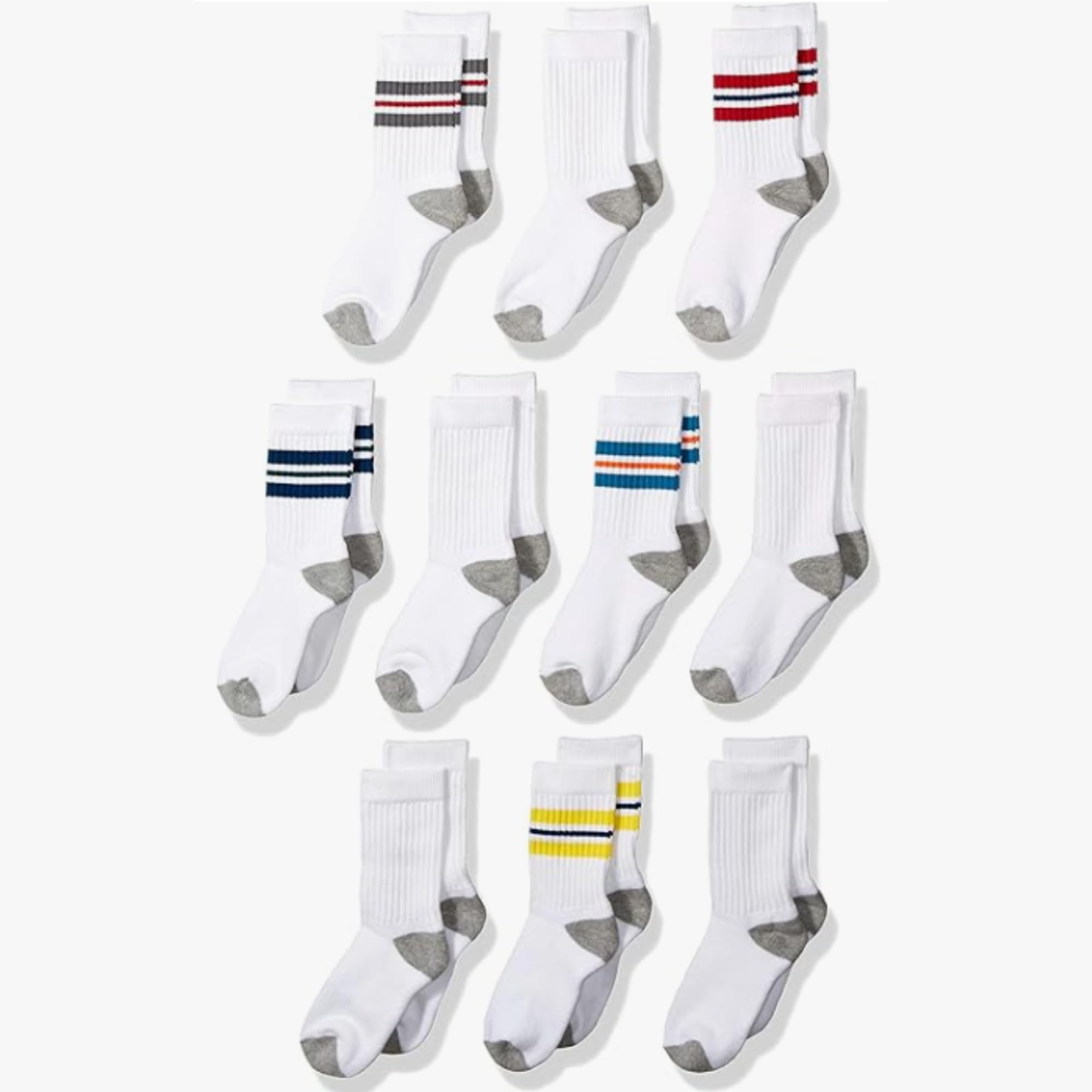 Amazon Essentials Niños Calcetines Deportivos de Algodón Acolchados M (4-8 años) Blanco Rayas