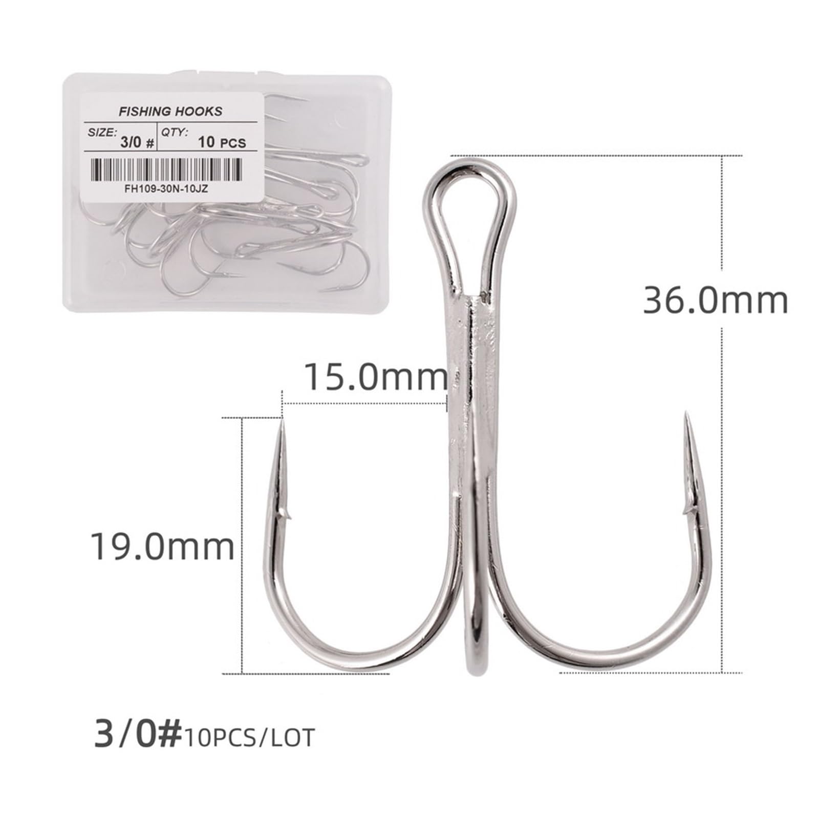 Angel-Jig-Haken, Angelhaken, 2# -14# 3/0# Silber Angelhaken High Carbon Steel Drillinge umgestürzte Haken Angelgerät Round Bend Drillinge for Barsche 10 Teile/los (Color : Size 30)