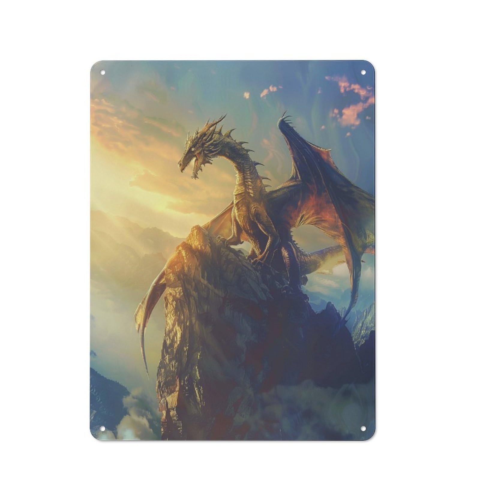 Mystical Dragon On A Cliff Industrial Metal Sign 40x30cm, Modern Retro Loft Wall Plaque for Workspace, Cafe, Hallway Or Garage