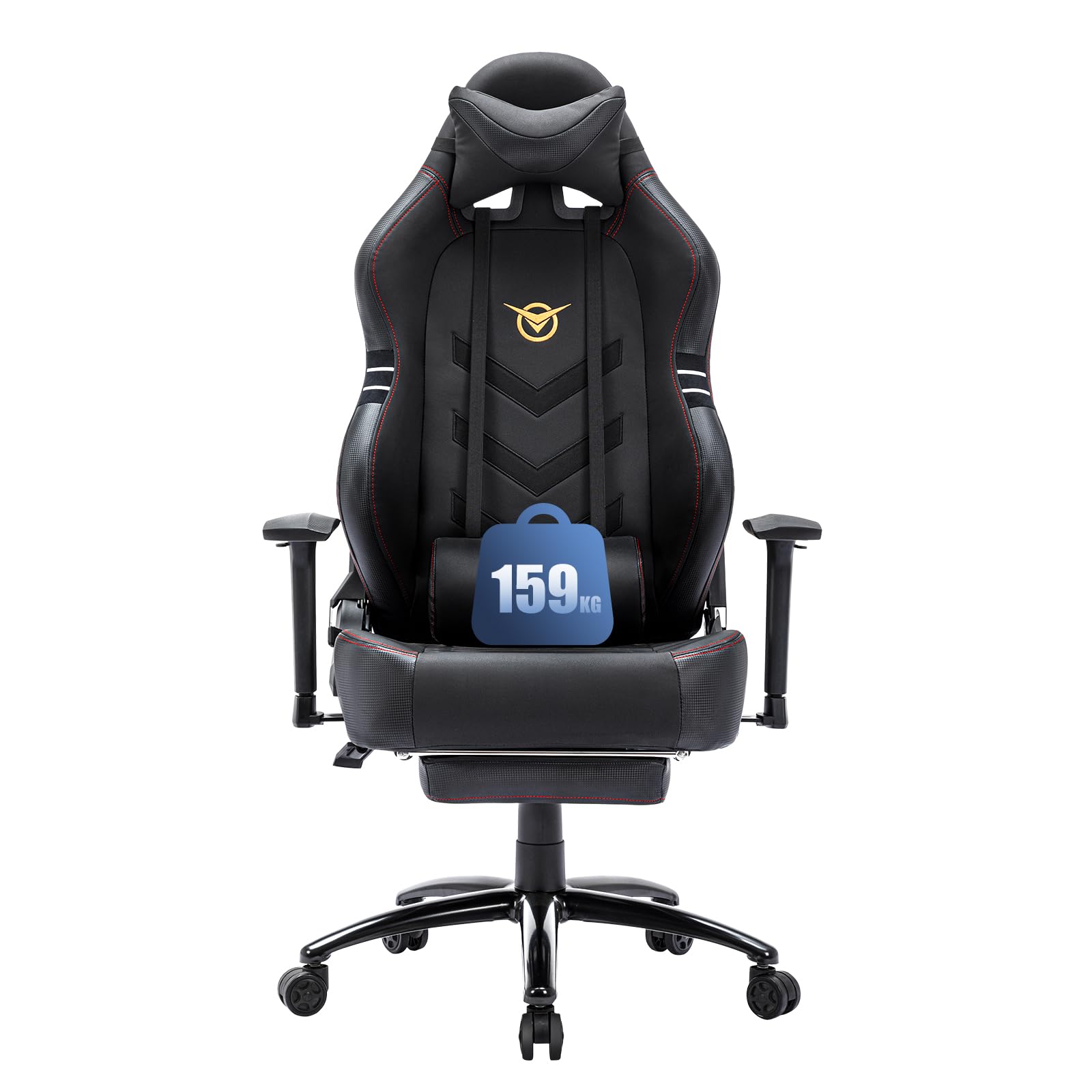 Gaming Chair - Ergonomic Office Chair with Footrest and High Legrest for Back Pain Relief. Made of PU Leather, it features 3D Adjustable Armrests, Height Adjustment, Lumbar Support, and a