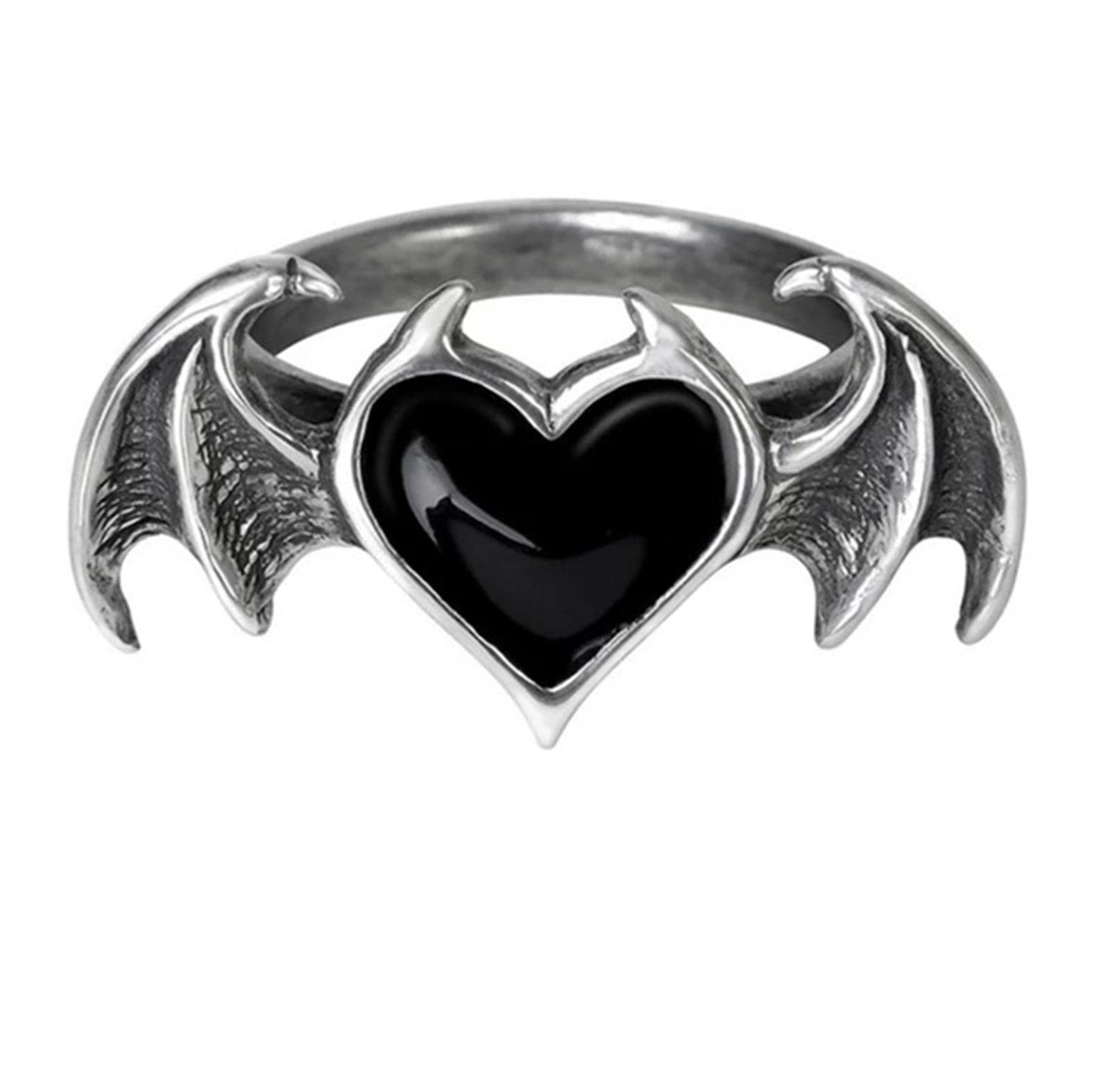 Gothic Vampire Bat Heart Wing Ring Halloween Angel Devil Wings Open Ring Punk Love Demon Peach Band Ring Adjustable Arrow Dragon Wing Statement Rings for Women Men Party Jewelry