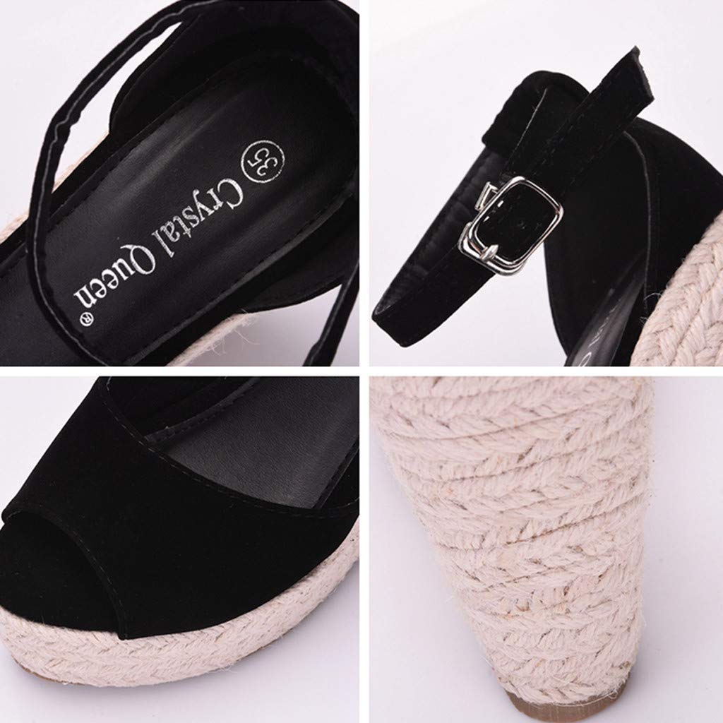 2019 Verano Sandalias Romanas Mujer, Zapato Peep-Toe Con Plataforma Cuña Alpargatas Zapatillas De Boda Fiesta Sandalias De Vestir De Talla Grande 33-44 EU(Negro