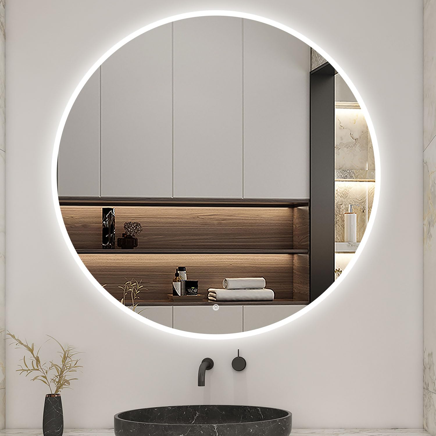 Miroir anti-buée rond 120cm AICA avec miroir lumineux LED dimmable pour meuble vasque