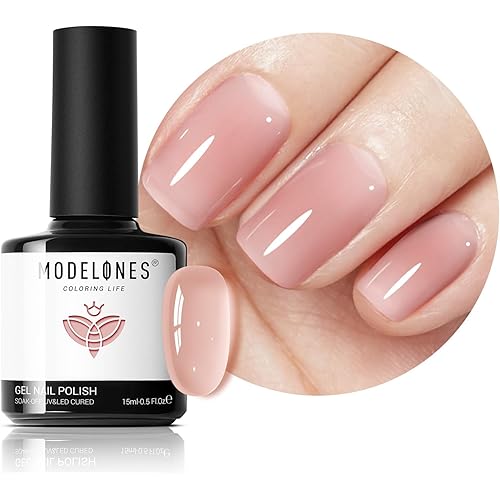 modelones Nude Gel Polish Jelly Natural Pink Gel Nail Polish French Tip Base Color Translucent Soak Off U V Soap Nails for Nail Art Manicure at Home 15ML