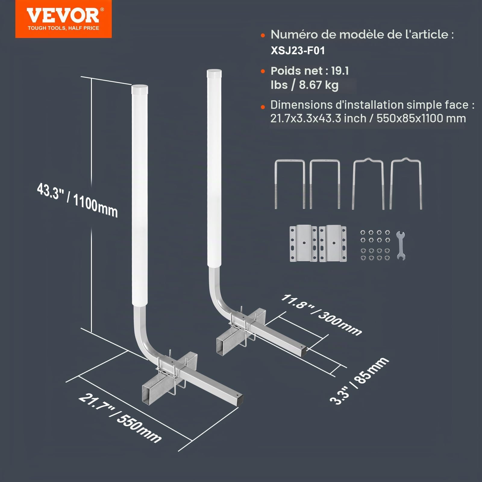 VEVOR Guide de remorque de Bateau, bâtons de Guidage réglables de 52,1 cm, 2 Guides de remorque en Acier galvanisé antirouille pour Bateau de Ski, Bateau de pêche ou remorque à Voile 2024