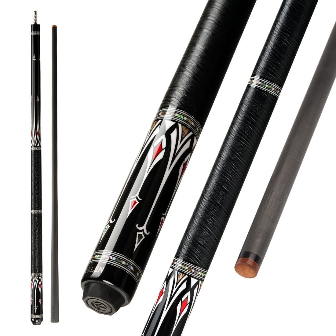 KONLLENCarbon Fiber All Inlay Pool Cue Stick Leather Wrap/Wrapless Black Technology Low Deflection Billiard,12.5mm,147cm,AS-1F AS-2F