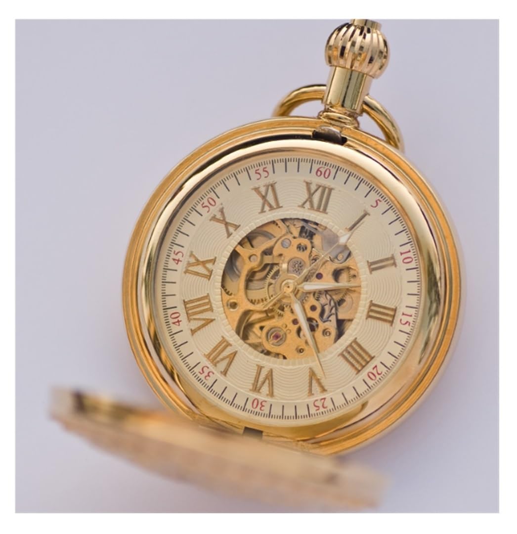 Zegarki Kieszonkowe Zegarek Kieszonkowy Z Cyframi Arabskimi/rzymskimi, Mechaniczny Zegarek Kieszonkowy W Stylu Vintage Z Łańcuszkiem Zegarki Kieszonkowe Męskie(Gold)