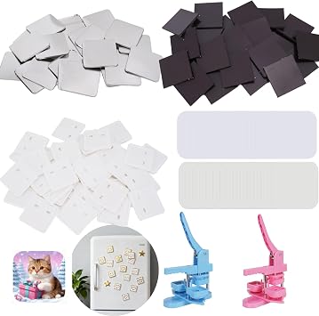 50 Sets Square Fridge Magnet Maker Supplies Button Parts for Mecolour Square Button Maker Machine 2 * 2inch50 * 50mm, Includes Metal Cover, Button Back Cover, Soft Magnet, Clear Film,Blank Paper