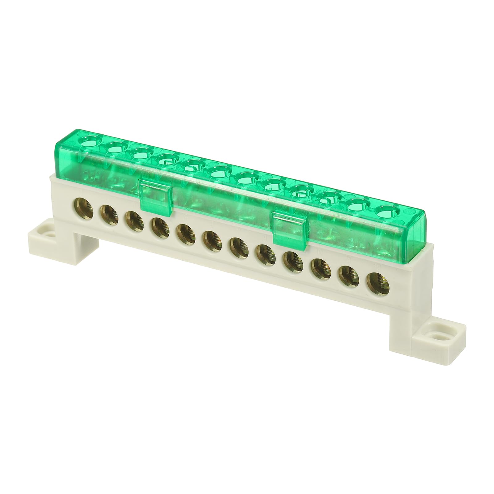 sourcing map Terminal Ground Bar, 12 Positions Screw Brass Terminal Bus Bar, 7x11mm Ground Block for Electrical Equipment, Distribution Box, Green