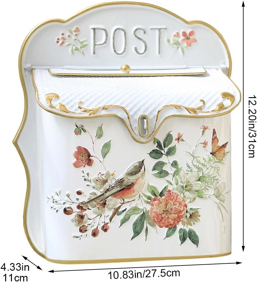 Letter Boxes for Outside Post Box Letterbox Wall Mount Vintage Mailbox Mail Boxes/Wall Mount Outside Antique Style Nostalgic Decor Metal Mailbox Flower Patter