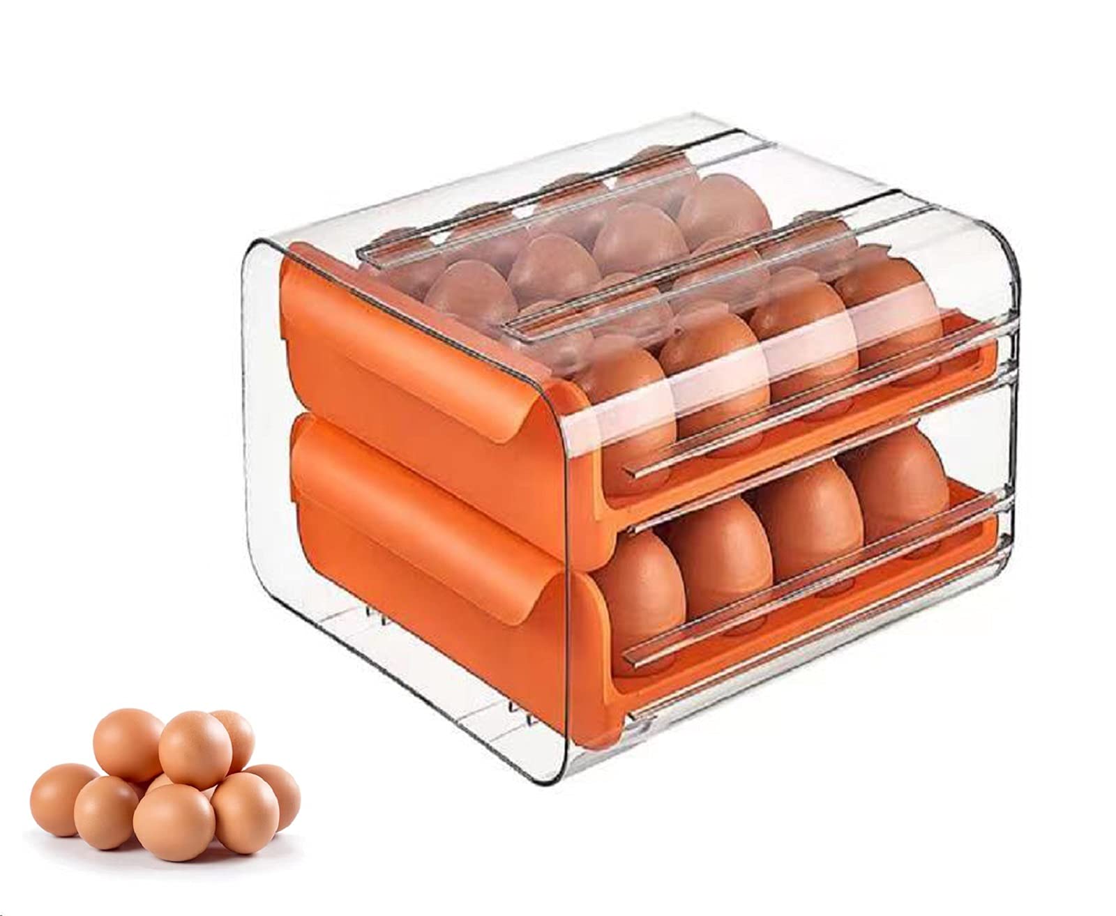 Nilican Orange,Transparent Egg Box For Refrigerator, Eggs Storage Box, Stackable Transparent Egg Box Egg Container Made Of Plastic, Egg Storage Box For Fresh, Drawer (Orange)