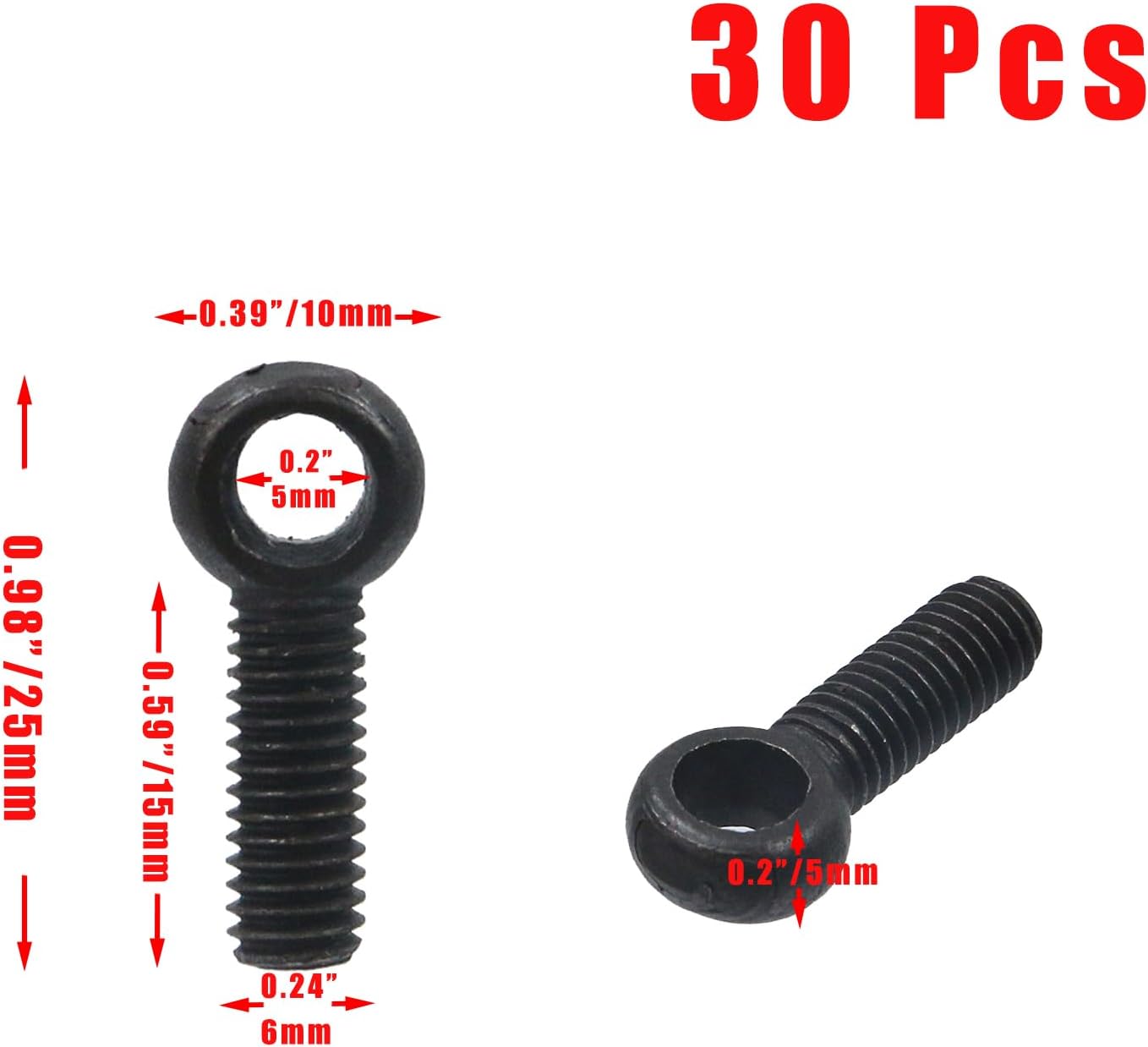 30 Pcs M6×15mm Carbon Steel Swing Lifting Bolt for Heavy Duty Equipment, Machine Shoulder Lift Black Eye Bolt Rigging for Pipeline Gate Valves Fasteners