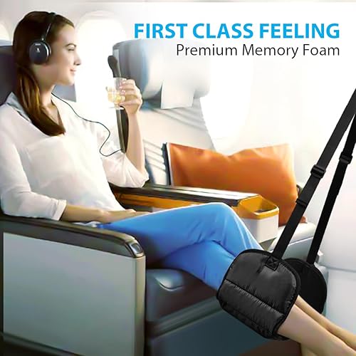 Miniatura 2 de BESKAR Paquete de 2 reposapiés de avión, hamaca de viaje para vuelo largo, color negro