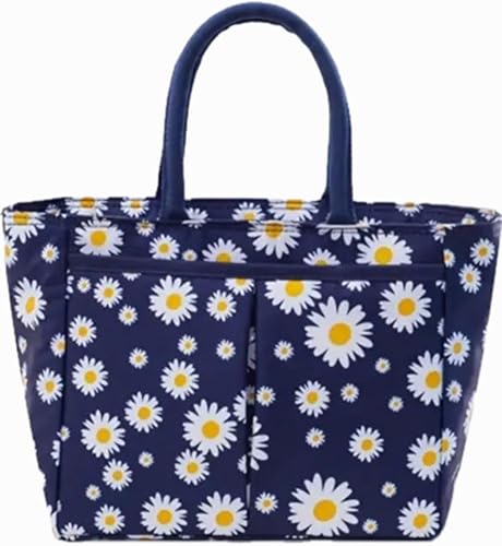 Daisy - Bolsa de almuerzo para mujer, color azul, vibrante patrón de margaritas, compacta y espaciosa, interior aislado