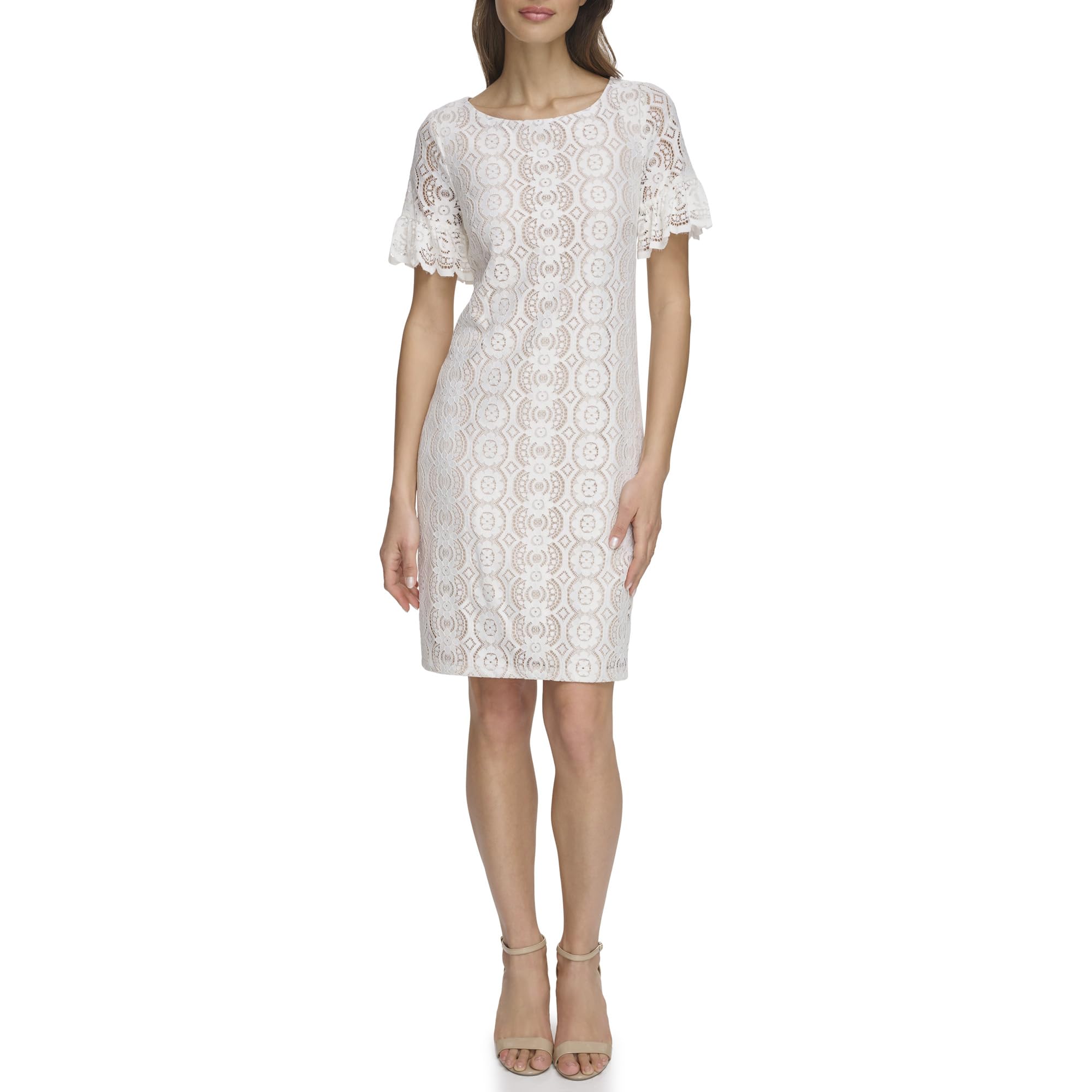 Jessica Howard Boat Neck Dress Jessica Howard Women's Sleeveless Boat Neck  Lace Shift Mini Dress Lace Cocktail Dress Women