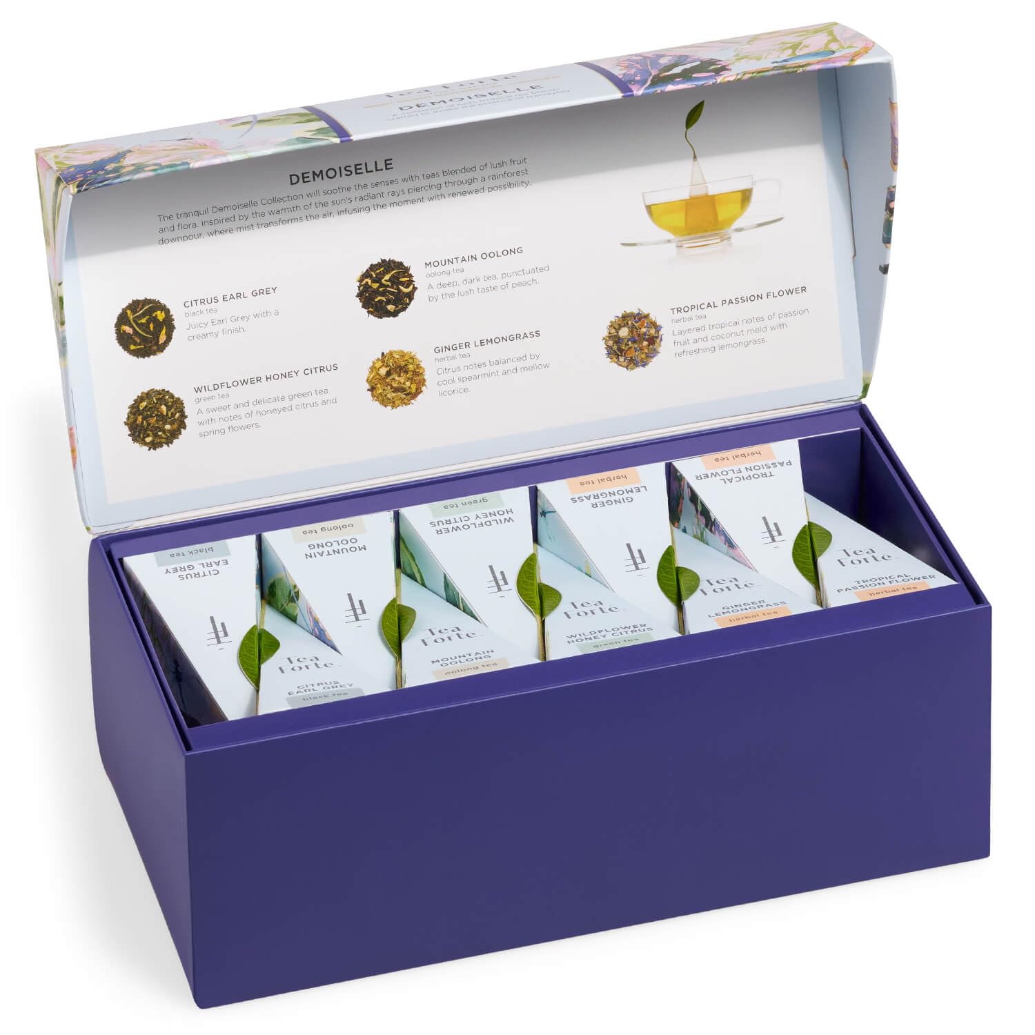Tea Forte Demoiselle Premium Tea Gift Set, 20 Unidades, Muestras de Té Envueltas Individualmente, Bolsas Infusoras Piramidales