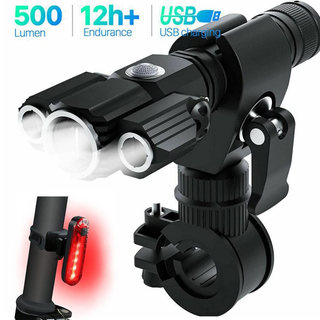 Luci per Bici Davanti e Dietro, USB Ricaricabile Luci per Biciclette con 3 Lampadine, Faro per Bicicletta con 4 modalità di Illuminazione, Fanale Posteriore per Bicicletta Impermeabile, 2 Pezzi