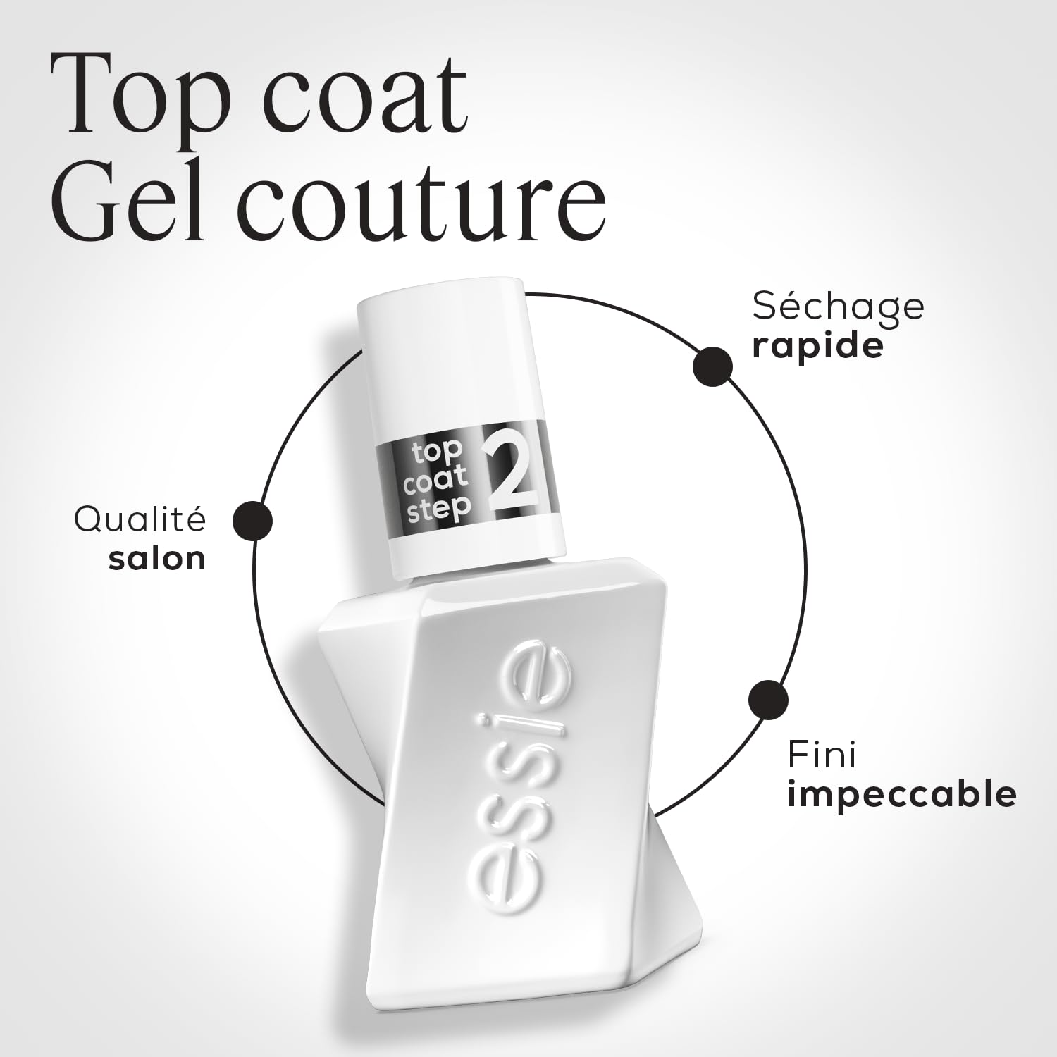 ESSIE - Gel Couture Top Coat - Vernis à Ongles de Finition - Effet Gel Sans Lampe UV - Longue Tenue Jusqu'à 15 Jours, Brillance Miroir & Anti-Écaillement - Vegan - Teinte : Transparent - 13,5 ml