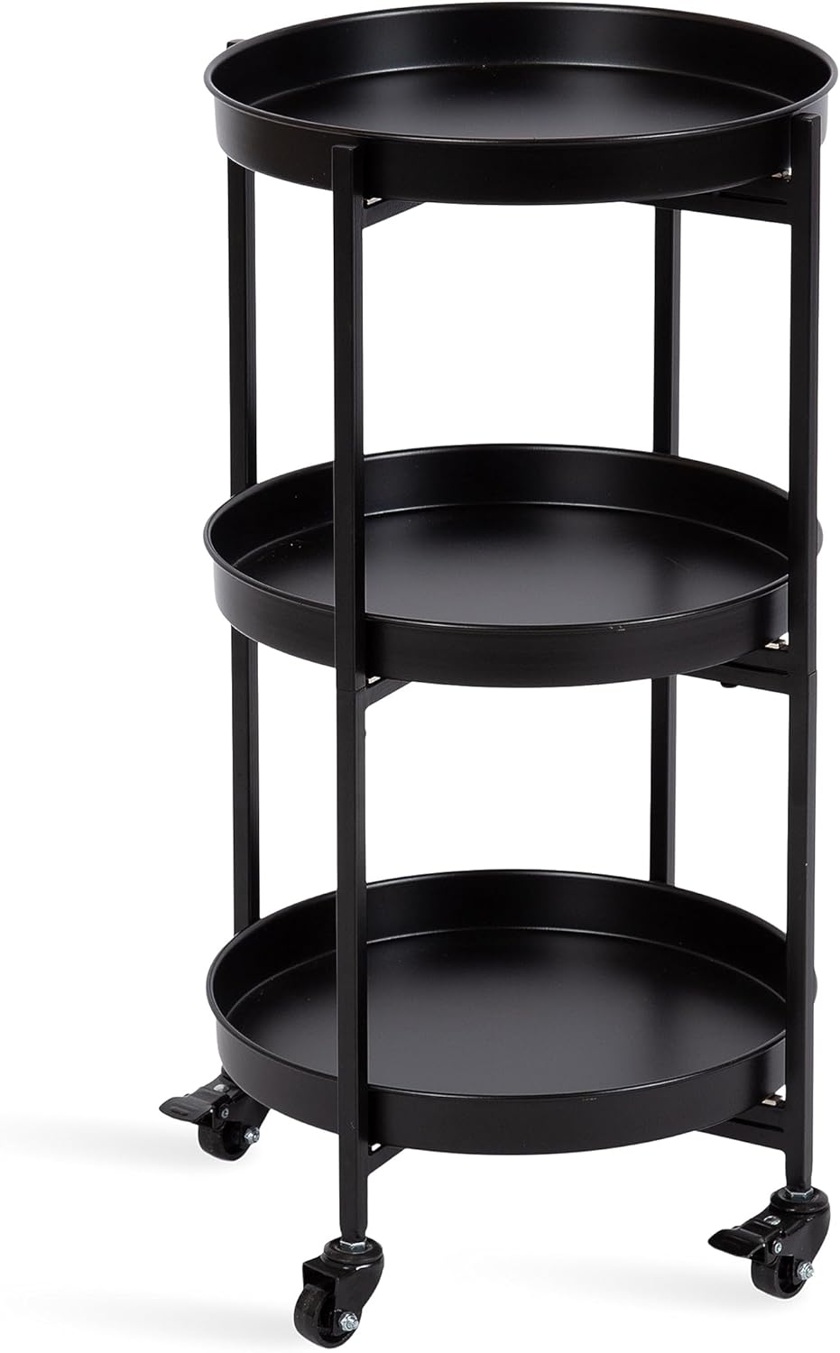 Kate and Laurel Celia Modern 3-Tier Bar Cart; 16 x 16 x 29; Black; Decorative Round Rolling Serving Cart with Lockable Wheels and Three Tiers of Storage and Display Space