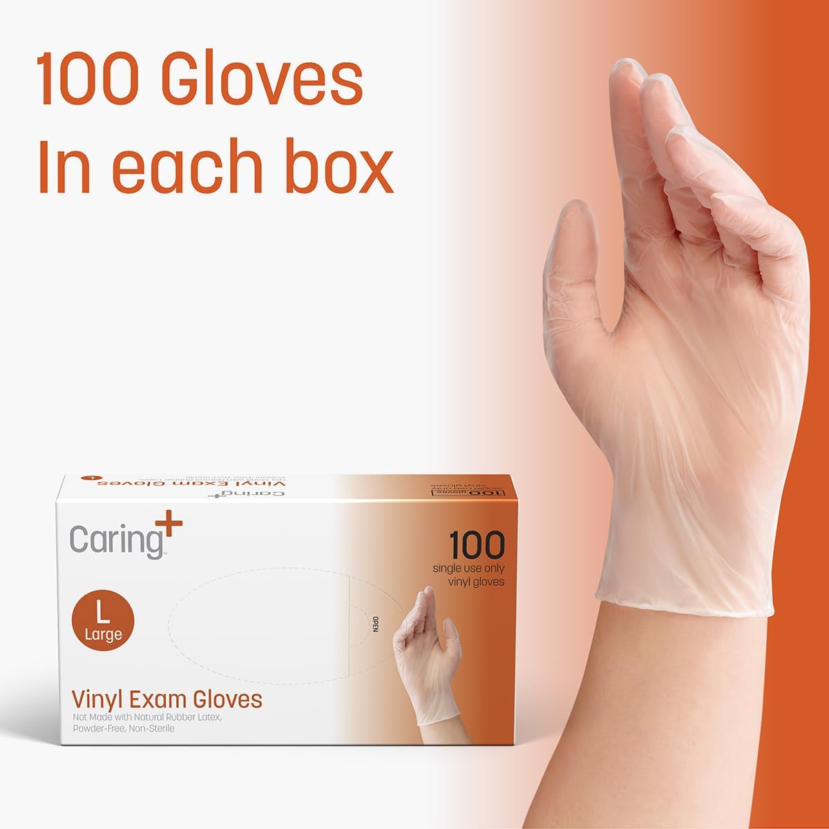 Caring Vinyl Exam Gloves Powder Free and Not Made with Natural Rubber Latex, Gloves for Medical Use, First Aid, Food Prep - Image 5